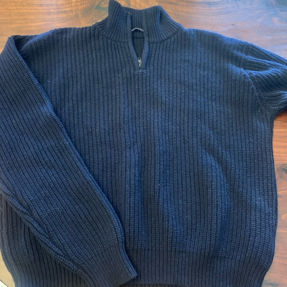 brandy melville dark blue wool sweater 1/4 zip collared  M/L